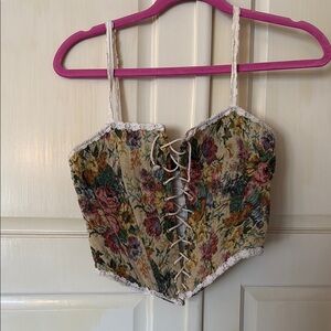 Like New, Finesse Floral Lace-Up Corset Top - Multicolor